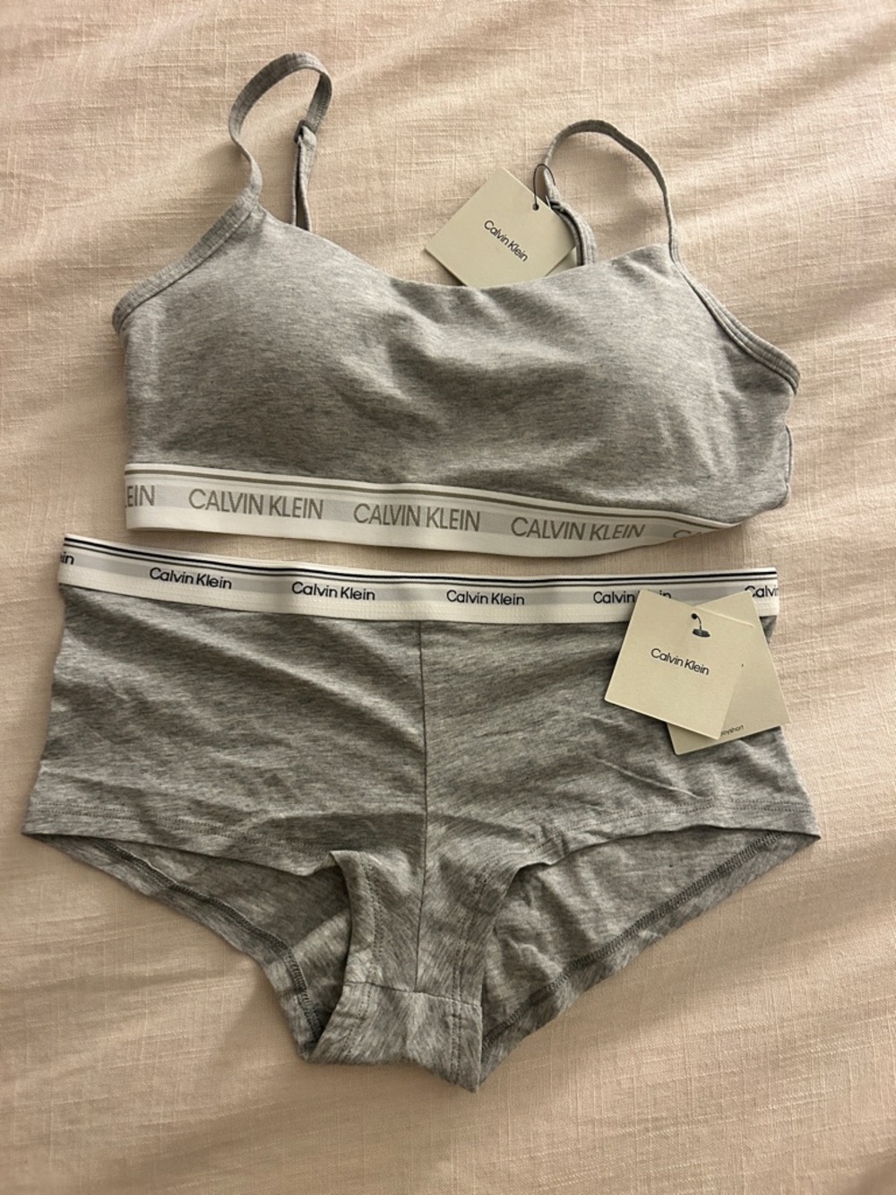 Calvin Klein Light Grey Cotton Bralette & Hipster Set